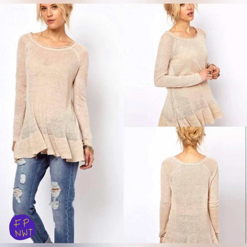 FREE PEOPLE Linen Knit Tunic Top XS NWT